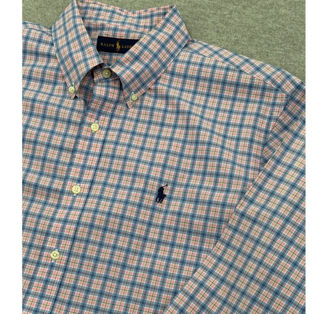 Ralph Lauren Mens XL Long Sleeve Plaid Button Down Shirt Pink Blue Cotton Check